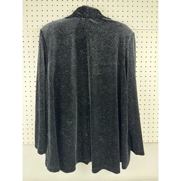 Y2K Sparkle Foil Dot Velvet Jacket 14/16W Black Glam Open Front Fashion Bug - Picture 2 of 9